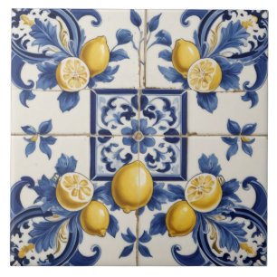 Carreau Carrelage citron céramique italienne Bleu Blanc