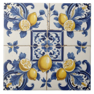 Carreau Carrelage citron céramique italienne Bleu Blanc