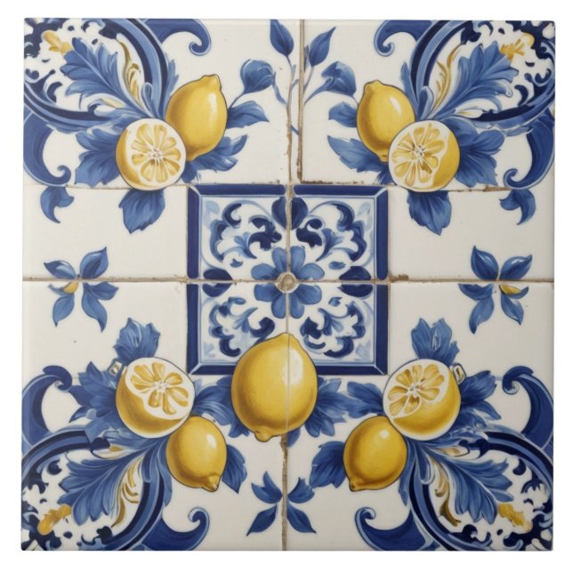 Carreau Carrelage citron céramique italienne Bleu Blanc (Devant)