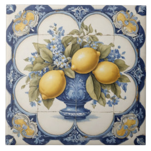 Carreau Carrelage citron céramique italienne Bleu Blanc