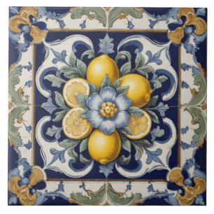 Carreau Carrelage citron céramique italienne Bleu Blanc