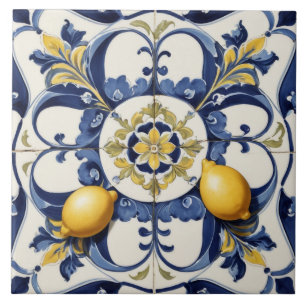 Carreau Carrelage citron céramique italienne Bleu Blanc