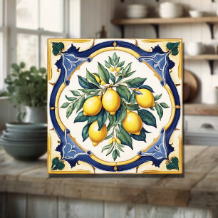 Carreau Carrelage citron italien bleu Majolica