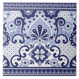 Carreau Carrelage d'art populaire mexicain Talavera bleu e
