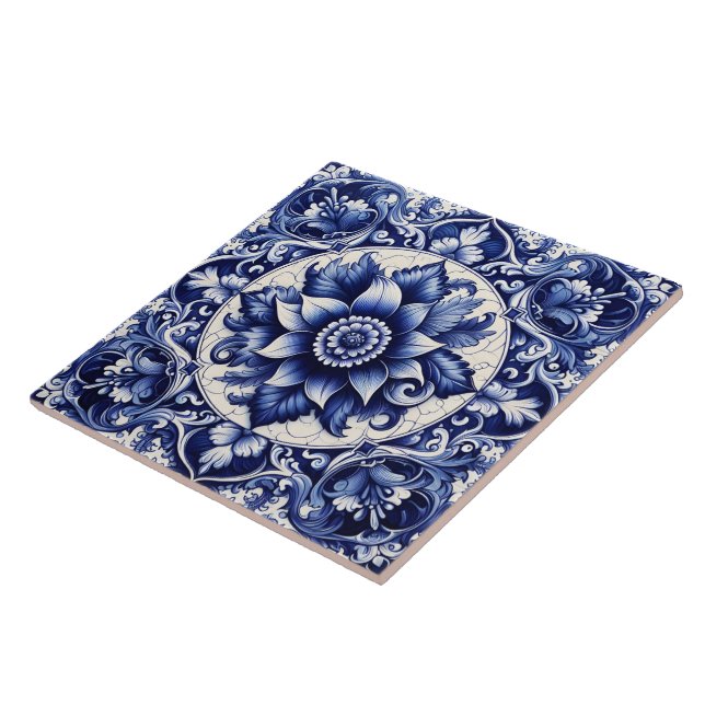 Carreau Carrelage d'azulejo rustique complexe Indigo (Côté)