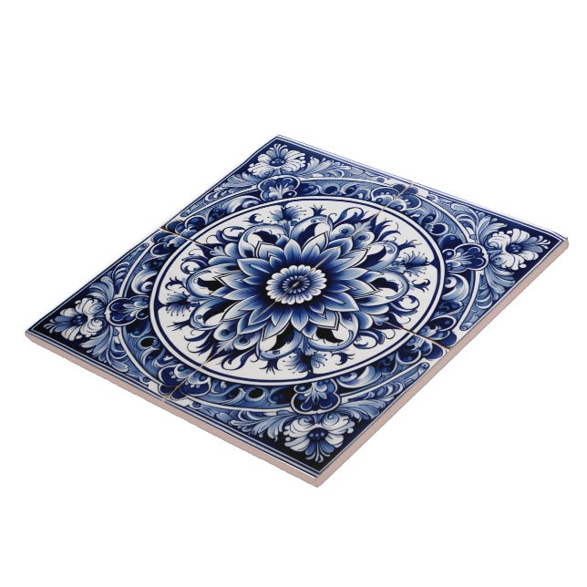 Carreau Carrelage d'azulejo rustique complexe Indigo (Côté)