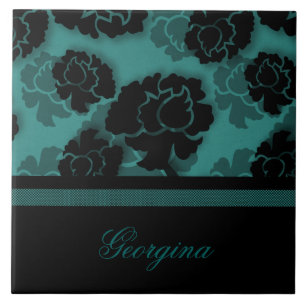 Carreau Carrelage de décadence florale grossier, Turquoise