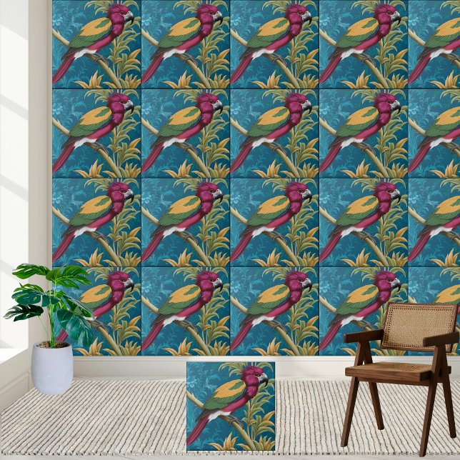 Carreau Carrelage de perroquet de la Chinoiserie tropicale (Tropical Chinoiserie Parrot Tile)