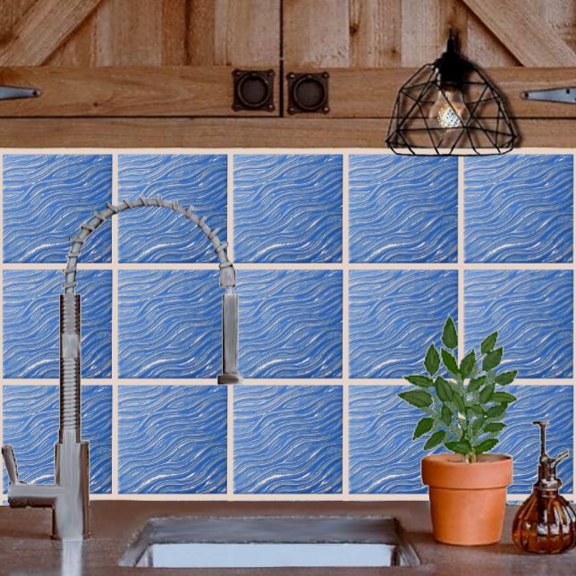 Carreau Carrelage décoratif Carrelage bleu (blue flowing water pattern on a kitchen backsplash.)