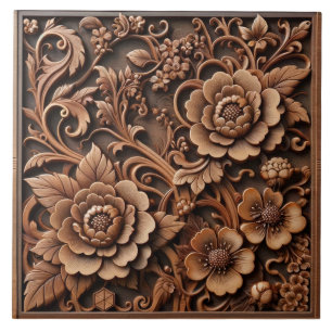 Carreau Carrelage en bois carré avec floral asiatique comp