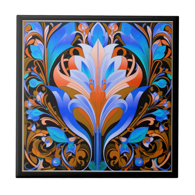 Carreau Carrelage en céramique Art Déco Fleurs Abstraites (Devant)