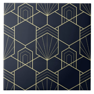 Carreau Carrelage en céramique - Art Déco Or et Bleu foncé