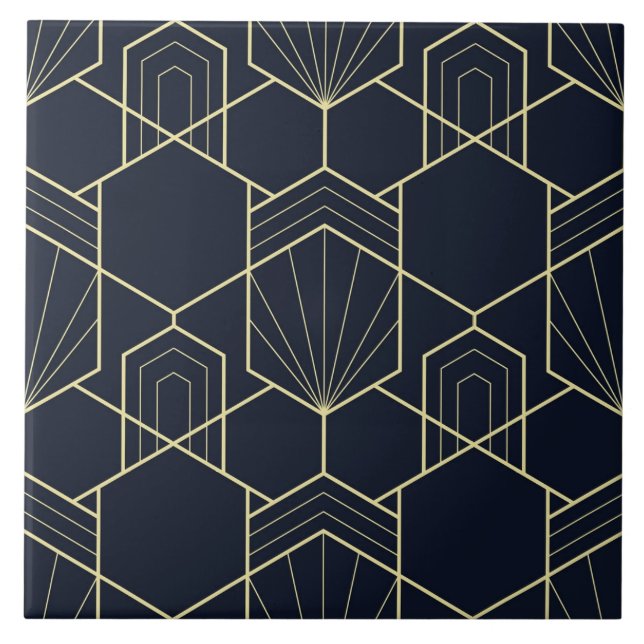 Carreau Carrelage en céramique - Art Déco Or et Bleu foncé (Devant)
