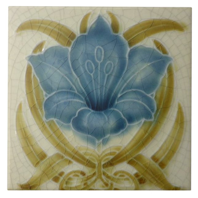 Carreau Carrelage en céramique Art Nouveau Fleur bleue Vin (Devant)