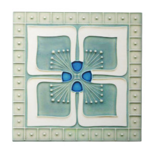 Carreau Carrelage en céramique Art Nouveau. Gris/Bleu