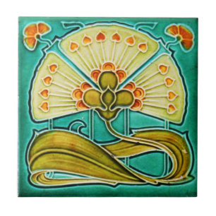 Carreau Carrelage en céramique Art Nouveau. Turquoise flo