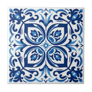 Carreau Carrelage en céramique - Azulejo bleu/blanc Floral