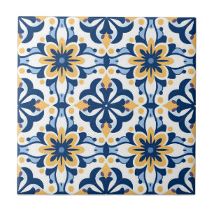 Carreau Carrelage en céramique - Azulejo Bleu Jaune Blanc
