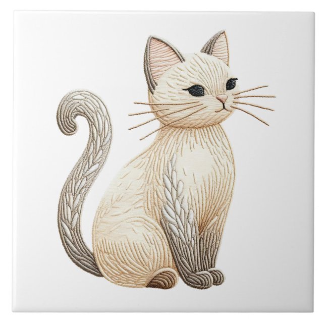 Carreau Carrelage en céramique beige Kitty Boho brodé (Devant)