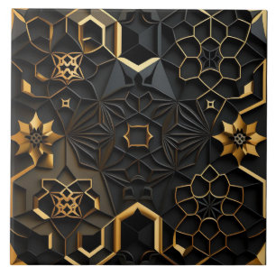 Carreau Carrelage en céramique Black Gold Mosaic Fleurs
