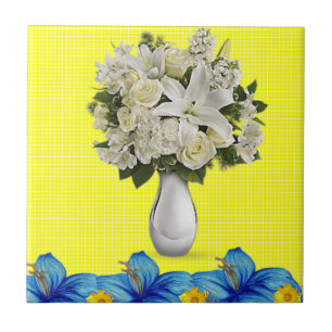 Carreau Carrelage en céramique Blanc Floral Bleu Jaune