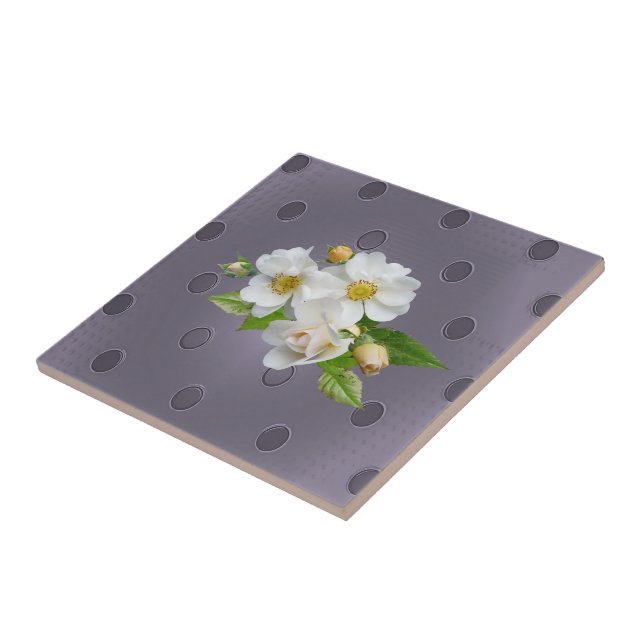 Carreau Carrelage en céramique Blanc Floral Gris (Côté)