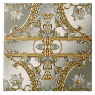 Carreau Carrelage en céramique blanche ornée d'or