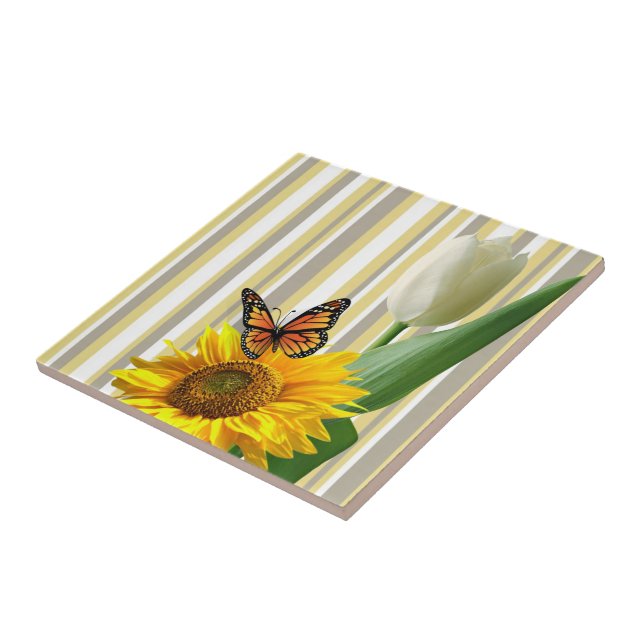 Carreau Carrelage en céramique Blancs Papillon Tulipe Flor (Côté)