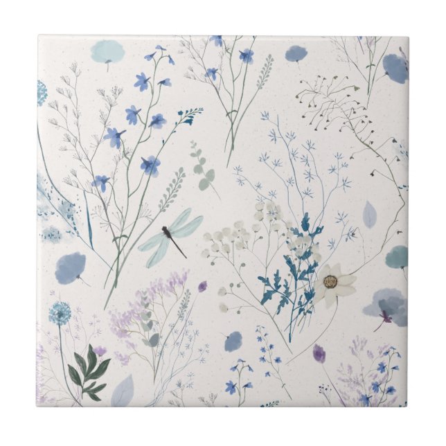 Carreau Carrelage en céramique bleu Fleur sauvage Meadow (Devant)