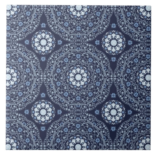 Carreau Carrelage en céramique bleu Mandala (Devant)