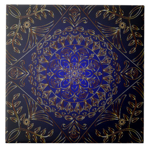 Carreau Carrelage en céramique bleu or
