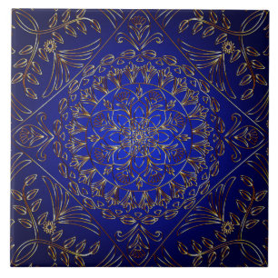 Carreau Carrelage en céramique bleu or