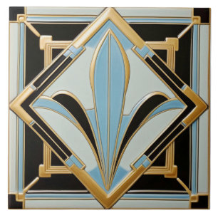 Carreau Carrelage en céramique bleu or et noir Art déco.