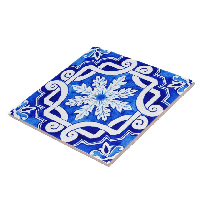 Carreau Carrelage en céramique bleu portugais Azulejo. (Côté)