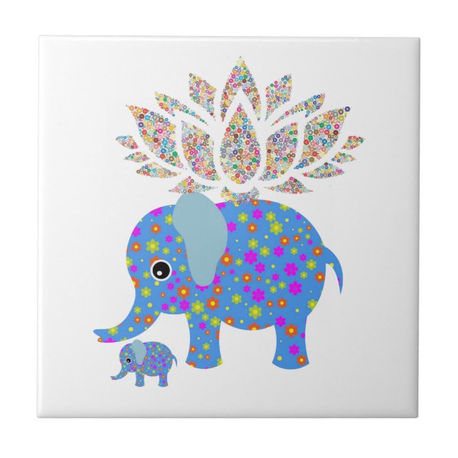 Carreau Carrelage en céramique Blue Elephant Love Floral (Devant)