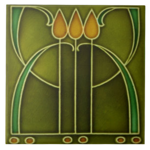 Carreau Carrelage en céramique - Bordure Trois Tulipes Art
