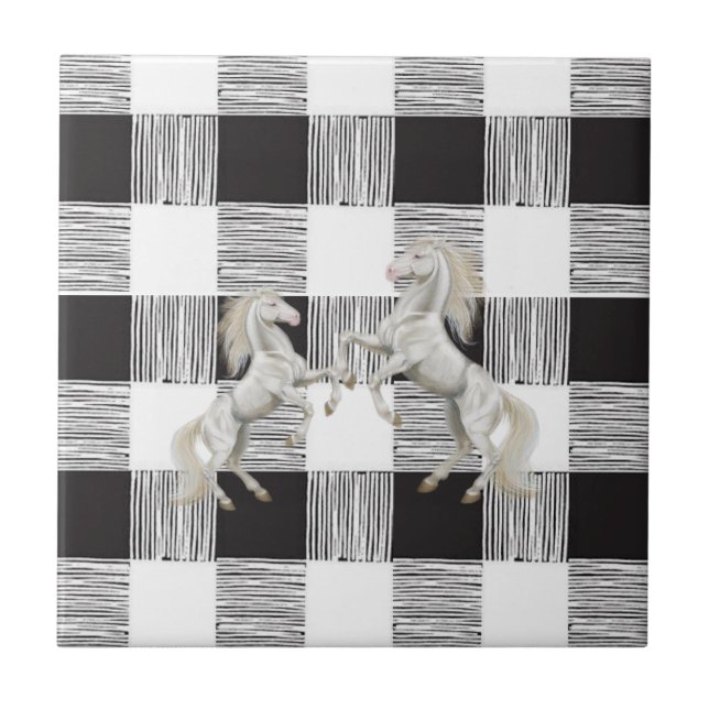Carreau Carrelage en céramique Cheval blanc et noir plaid (Devant)