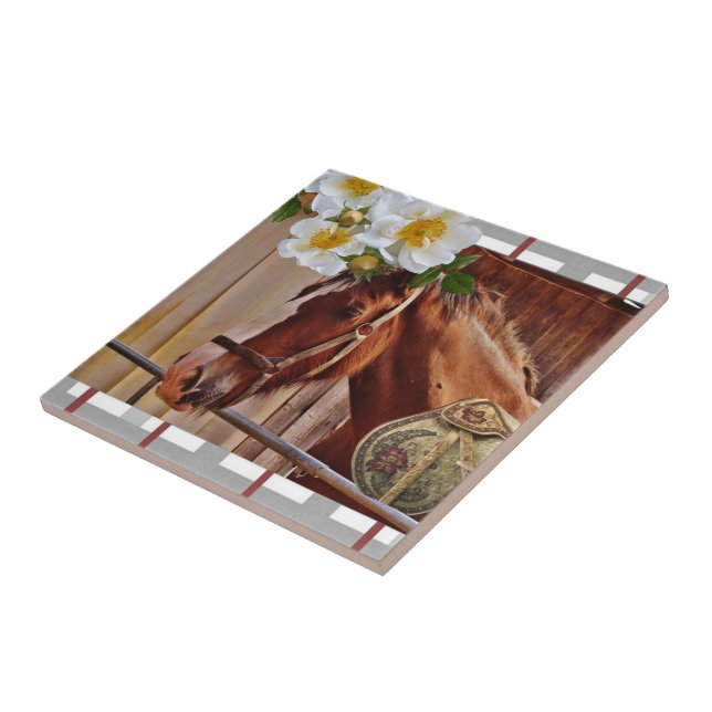 Carreau Carrelage en céramique Cheval Floral Blanc (Côté)