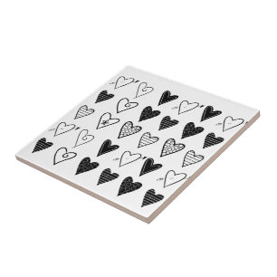 Carreau Carrelage en céramique Coeurs blanc et noir
