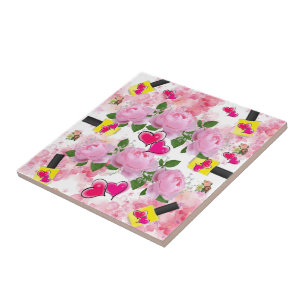 Carreau Carrelage en céramique Coeurs rose Jaune ongle pol