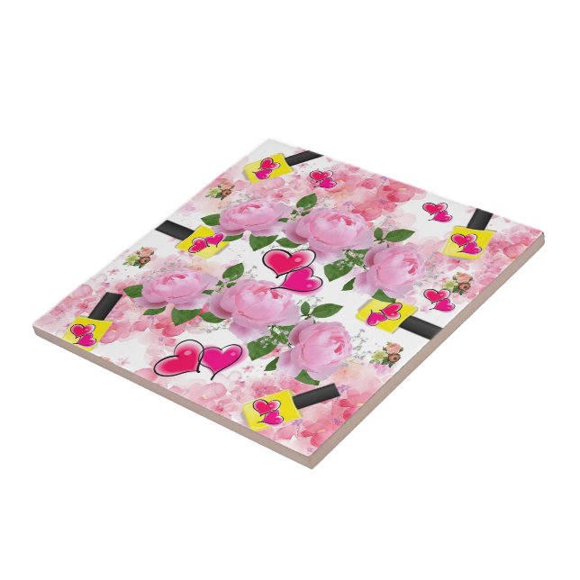 Carreau Carrelage en céramique Coeurs rose Jaune ongle pol (Côté)