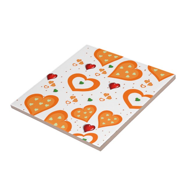 Carreau Carrelage en céramique Coeurs rouge orange (Côté)