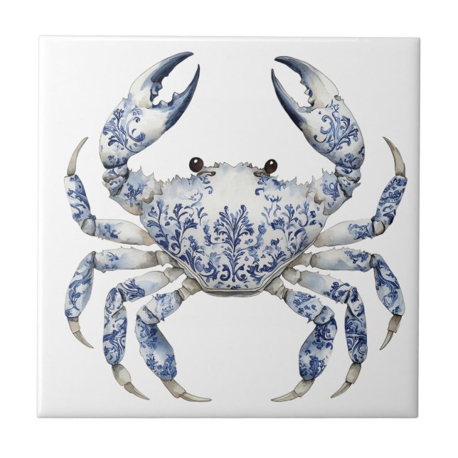 Carreau Carrelage en céramique de crabe floral bleu (Devant)