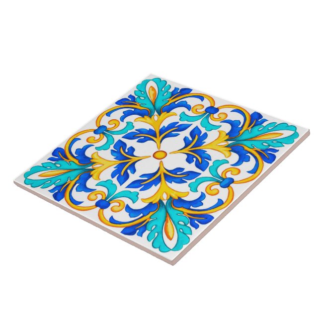 Carreau Carrelage en céramique de style Floral méditerrané (Côté)