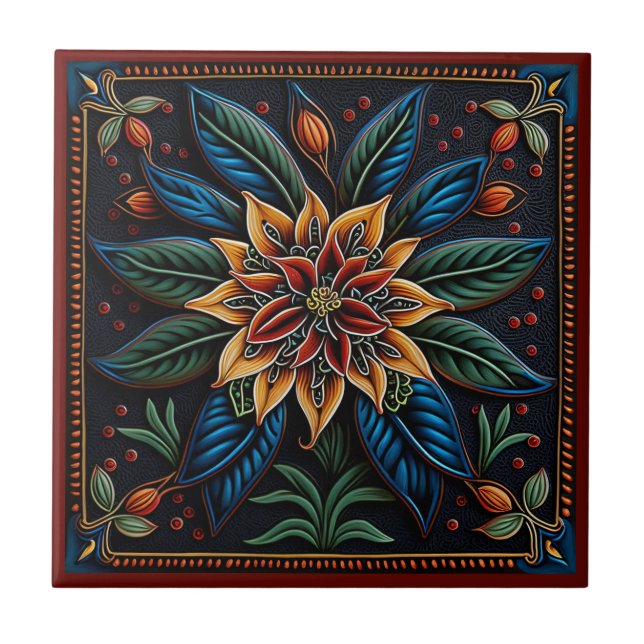 Carreau carrelage en céramique de style huichol mexicain (Devant)