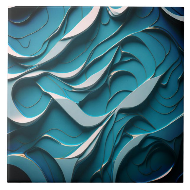 Carreau Carrelage en céramique décorative " Vagues Turquoi (Devant)
