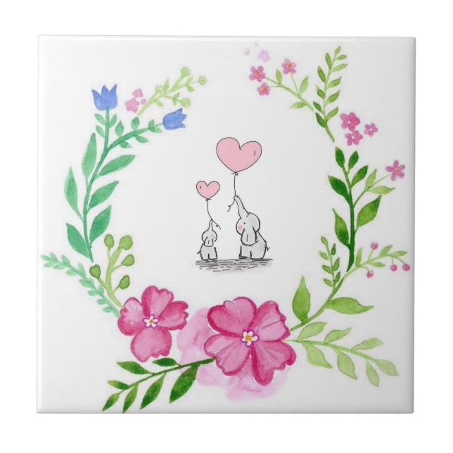 Carreau Carrelage en céramique Elephant Love Floral (Devant)