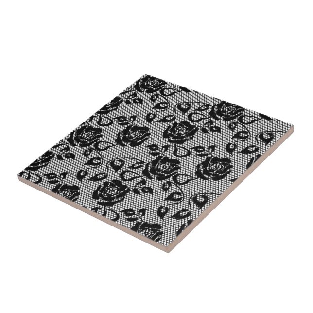 Carreau Carrelage en céramique en dentelle noire avec Rose (Côté)