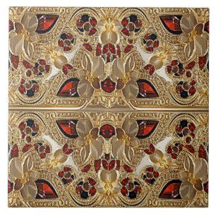 Carreau Carrelage en céramique en pierre rouge aux fleurs 