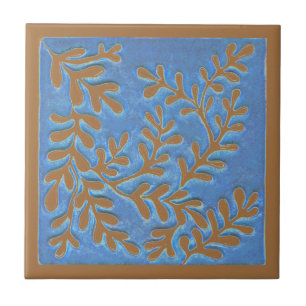 Carreau Carrelage en céramique, feuilles bleu et cuivre